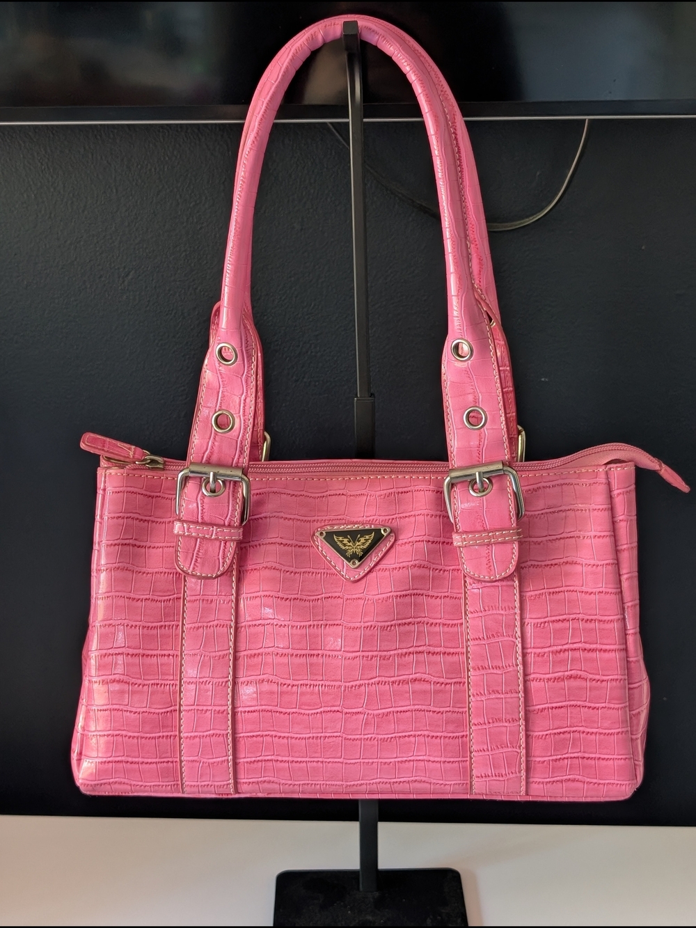 Unbranded pink Croc-Style Embossed Shoulder Bag